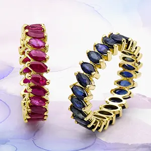 Anel Aliança de Safira e de Rubi em Ouro18k