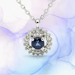 Pingente com Safira e Diamantes em Ouro Branco18k