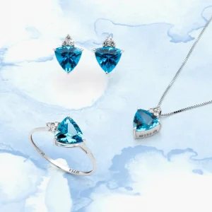 Anel, Brinco e Colar Topázio em Ouro18k Branco