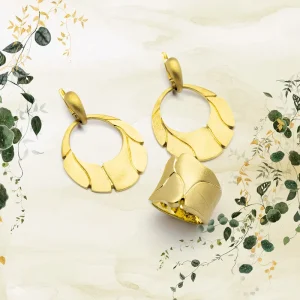 Anel e Brinco em Ouro 18k Folha