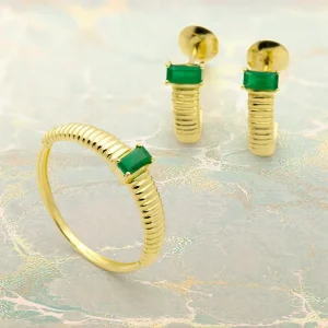 Anel e Brinco em Esmeralda e Ouro18k