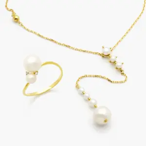 Anel e Colar em Ouro Amarelo com Pérola e Diamante