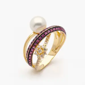 Anel em Ouro Amarelo com Pérola e Rubi