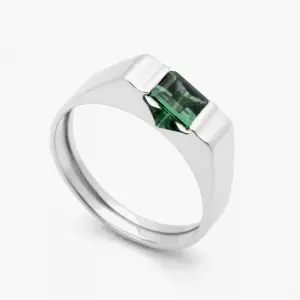 Anel em Ouro Branco com Turmalina Verde
