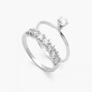 Anel Solitário Meia Aliança em Ouro Branco com Diamante