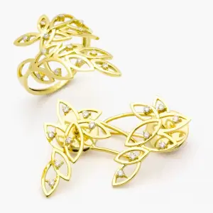 Brinco e Anel em Ouro Amarelo com Diamante Flora