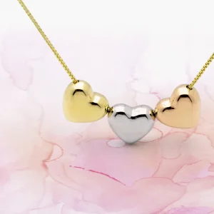 Colar em Ouro 18k Misto 3 Corações