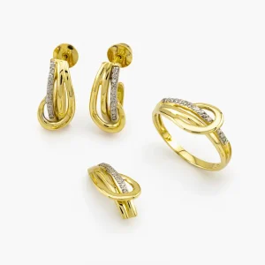 Conjunto Brinco, Anel e Pingente de Ouro 18k Amarelo com Diamantes