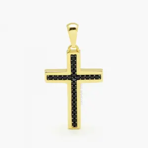 Pingente Fé Cruz em Ouro Amarelo Espinélio